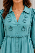 Load image into Gallery viewer, Sea green Corchet lace shirt dress