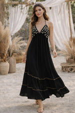 Load image into Gallery viewer, Sencei azara black backless emb rayon dress