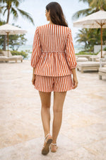 Load image into Gallery viewer, Orange Striped Cotton Short Co-Ord Set