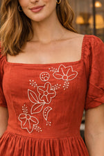 Load image into Gallery viewer, Sencei alora burnt orange emb flex dress