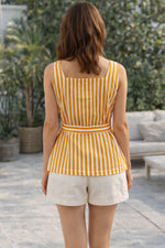 Load image into Gallery viewer, Yellow Striped Tie-Up Cotton Top