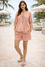 Load image into Gallery viewer, Orange Striped Cotton Short Co-Ord Set