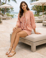 Load image into Gallery viewer, Orange Striped Cotton Short Co-Ord Set