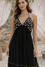 Load image into Gallery viewer, Sencei azara black backless emb rayon dress
