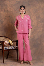 Load image into Gallery viewer, Sencei Women's Katha Cotton Co-ord Set with Hand Embroidery | Relaxed Fit Top & Bottom | Soft & Breathable Loungewear