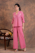 Load image into Gallery viewer, Sencei Women's Katha Cotton Co-ord Set with Hand Embroidery | Relaxed Fit Top & Bottom | Soft & Breathable Loungewear