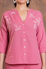 Load image into Gallery viewer, Sencei Women's Katha Cotton Co-ord Set with Hand Embroidery | Relaxed Fit Top & Bottom | Soft & Breathable Loungewear