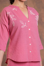 Load image into Gallery viewer, Sencei Women's Katha Cotton Co-ord Set with Hand Embroidery | Relaxed Fit Top & Bottom | Soft & Breathable Loungewear