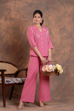 Load image into Gallery viewer, Sencei Women's Katha Cotton Co-ord Set with Hand Embroidery | Relaxed Fit Top & Bottom | Soft & Breathable Loungewear