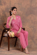 Load image into Gallery viewer, Sencei Women's Katha Cotton Co-ord Set with Hand Embroidery | Relaxed Fit Top & Bottom | Soft & Breathable Loungewear