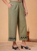Load image into Gallery viewer, Sencei Olive Green Cotton Slub Embroidered Co-ord Set