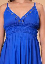 Load image into Gallery viewer, Sencei Women’s Royal Blue Embroidered Rayon Tiered Maxi Dress