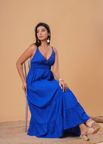 Load image into Gallery viewer, Sencei Women’s Royal Blue Embroidered Rayon Tiered Maxi Dress