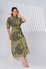 Load image into Gallery viewer, Sencei Handcrafted Cotton Maxi Dress with Embroidered Paisley Motif