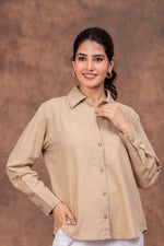 Load image into Gallery viewer, Sencei Women’s Solid Cotton Blend Casual Shirt with Button-Down Front