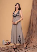Load image into Gallery viewer, Sencei Embroidered Cotton Blend Sleeveless Maxi Dress