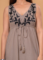 Load image into Gallery viewer, Sencei Embroidered Cotton Blend Sleeveless Maxi Dress