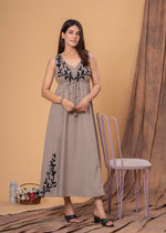 Load image into Gallery viewer, Sencei Embroidered Cotton Blend Sleeveless Maxi Dress