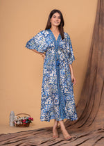 Load image into Gallery viewer, Sencei Women's Silk Printed Kaftan Maxi Dress | Elegant V-Neck Kimono Sleeve Lounge Wear for Summer & Resort