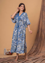 Load image into Gallery viewer, Sencei Women's Silk Printed Kaftan Maxi Dress | Elegant V-Neck Kimono Sleeve Lounge Wear for Summer & Resort