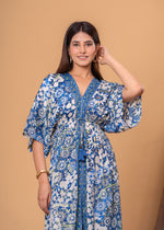 Load image into Gallery viewer, Sencei Women's Silk Printed Kaftan Maxi Dress | Elegant V-Neck Kimono Sleeve Lounge Wear for Summer & Resort
