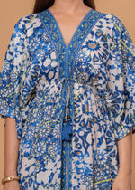 Load image into Gallery viewer, Sencei Women's Silk Printed Kaftan Maxi Dress | Elegant V-Neck Kimono Sleeve Lounge Wear for Summer & Resort