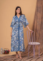 Load image into Gallery viewer, Sencei Women's Silk Printed Kaftan Maxi Dress | Elegant V-Neck Kimono Sleeve Lounge Wear for Summer & Resort