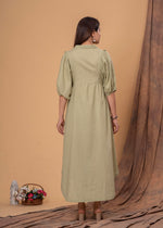 Load image into Gallery viewer, Sencei Puff Sleeve Cotton Button-Down Midi Dress