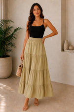 Load image into Gallery viewer, Sencei women pure cotton maxi tiered skirt