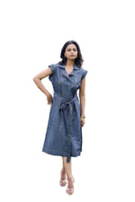 Load image into Gallery viewer, Sencei Women's Denim Shirt Dress with Waist Belt β Sleeveless Midi Button-Down Dress