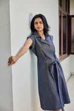 Load image into Gallery viewer, Sencei Women's Denim Shirt Dress with Waist Belt β Sleeveless Midi Button-Down Dress
