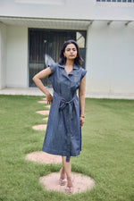 Load image into Gallery viewer, Sencei Women's Denim Shirt Dress with Waist Belt β Sleeveless Midi Button-Down Dress