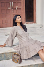 Load image into Gallery viewer, Sencei Women’s Cotton Flared Tier Dress with Circle Print | Relaxed Fit Boho Style Tunic Dress