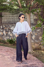 Load image into Gallery viewer, Sencei Women’s Cotton White Top with Stylish Black Trim – Casual Button-Down Blouse, Comfortable & Breathable