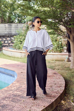 Load image into Gallery viewer, Sencei Women’s Cotton White Top with Stylish Black Trim – Casual Button-Down Blouse, Comfortable & Breathable