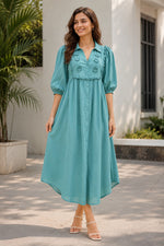 Load image into Gallery viewer, Sea green Corchet lace shirt dress