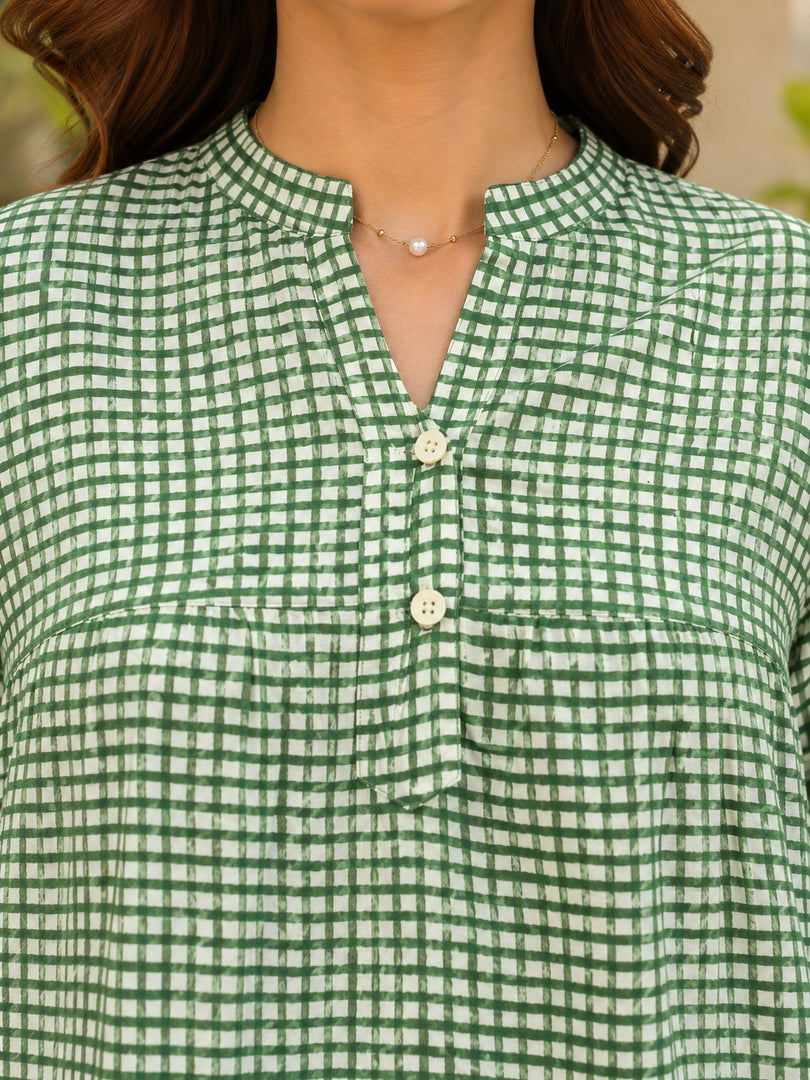Green Checked Pure Cotton Top