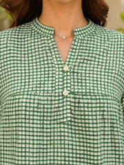 Green Checked Pure Cotton Top