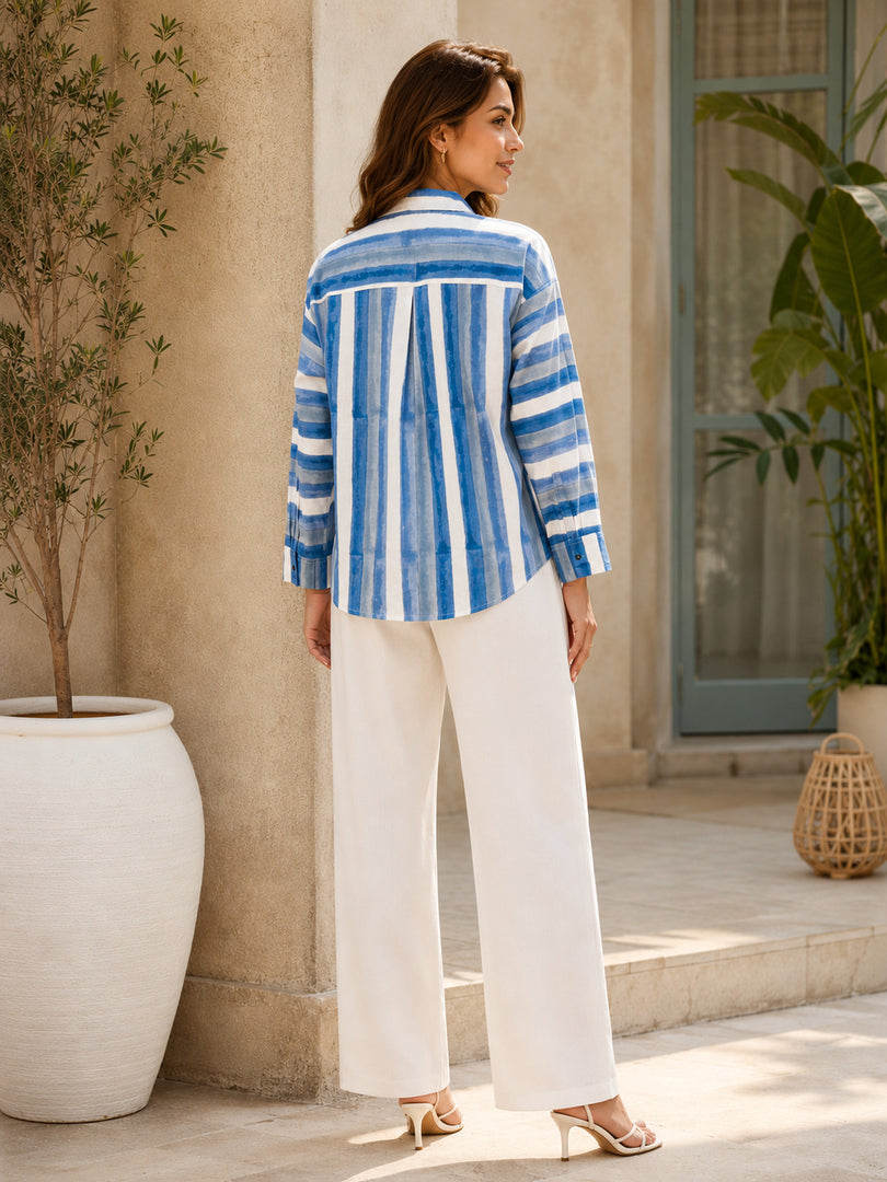 Blue Striped Casual Shirt