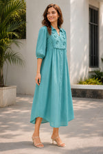 Load image into Gallery viewer, Sea green Corchet lace shirt dress