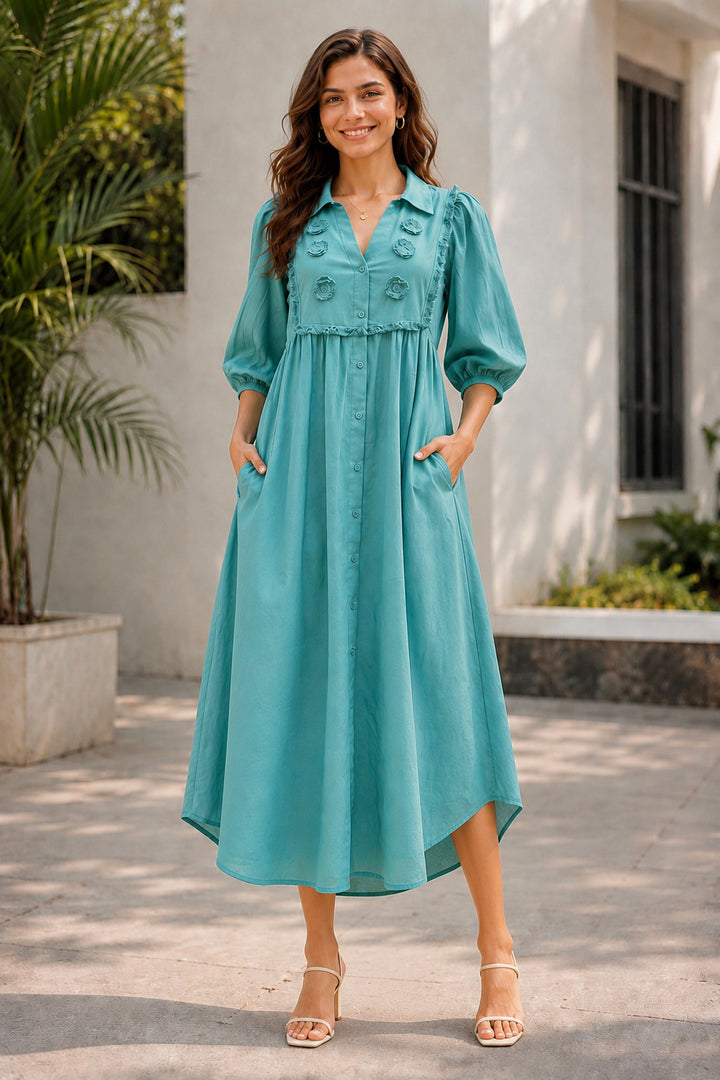 Sea green Corchet lace shirt dress