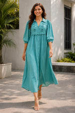 Load image into Gallery viewer, Sea green Corchet lace shirt dress
