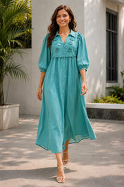 Sea green Corchet lace shirt dress