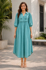 Load image into Gallery viewer, Sea green Corchet lace shirt dress