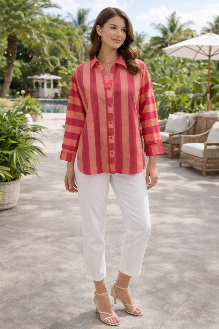 Verticals Striped Pink Shirt