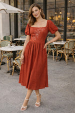 Load image into Gallery viewer, Sencei alora burnt orange emb flex dress