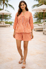 Load image into Gallery viewer, Orange Striped Cotton Short Co-Ord Set