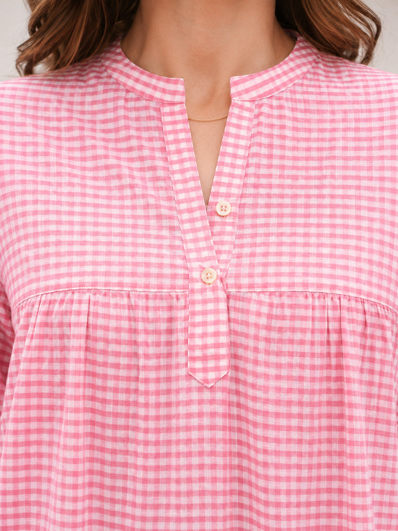 Pink Checked Pure Cotton Top
