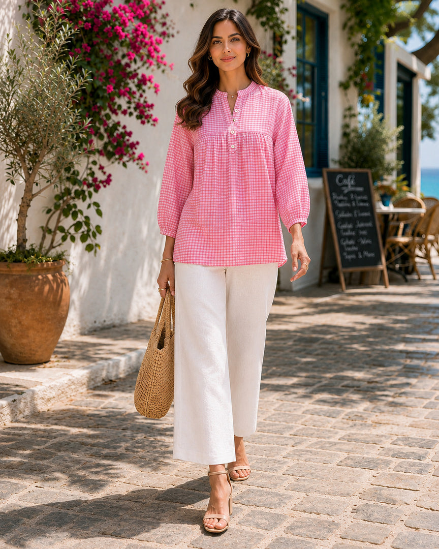 Pink Checked Pure Cotton Top