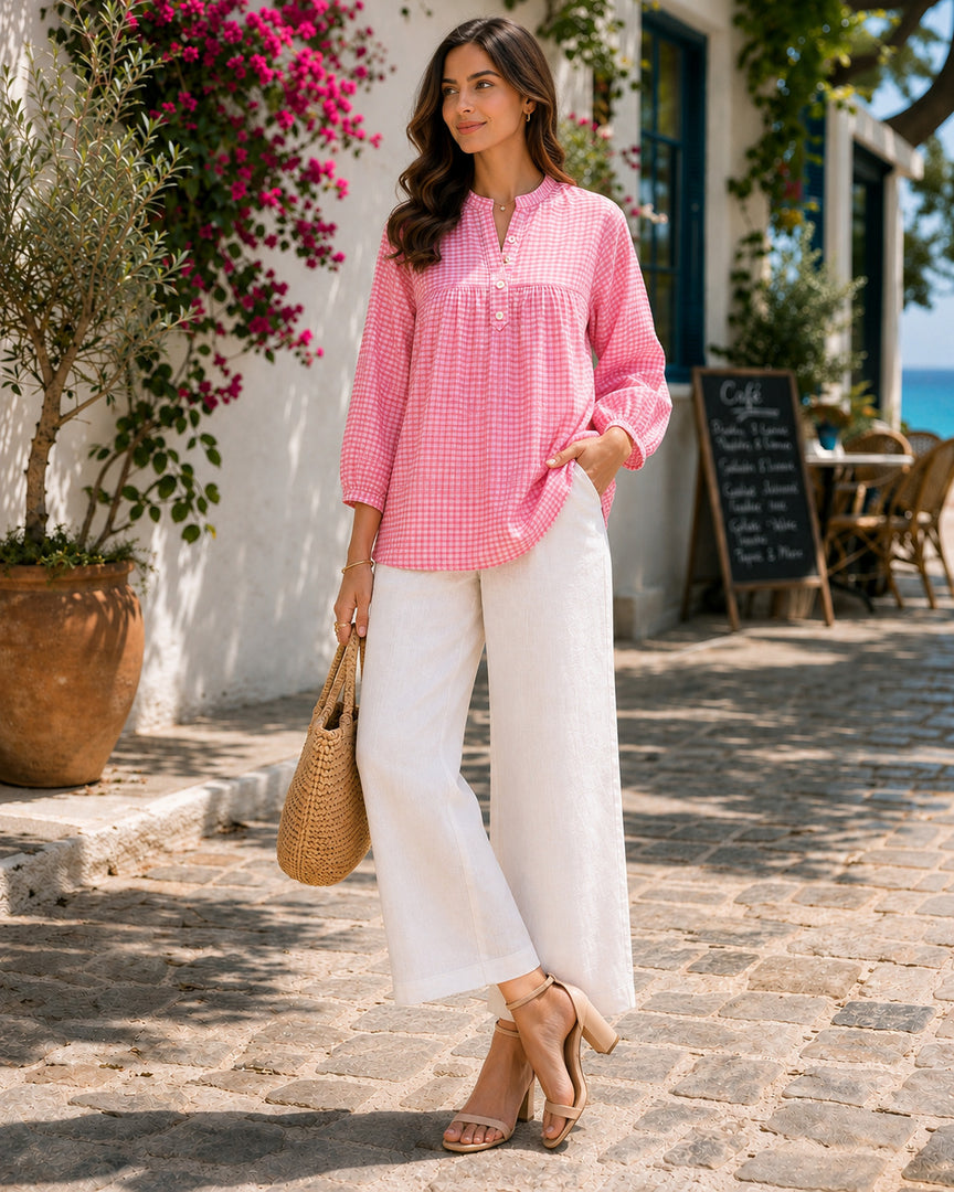 Pink Checked Pure Cotton Top
